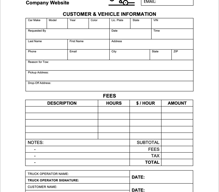 Free Printable Tow Invoice Template Printable Templates