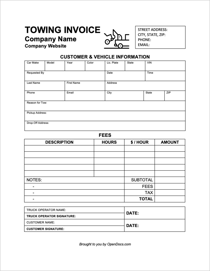 Free Printable Towing Receipts