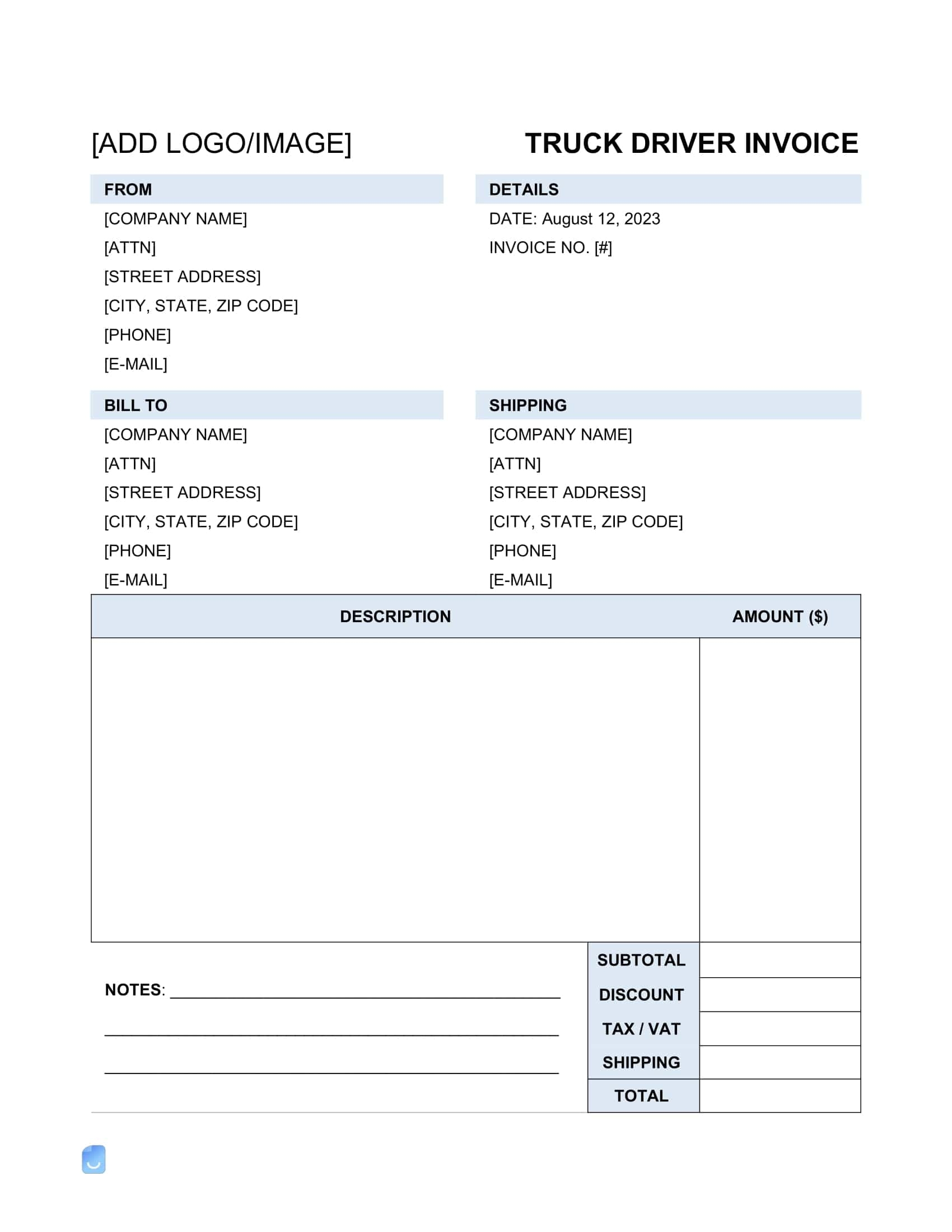 Free Printable Trucking Invoice Templates Excel Sample