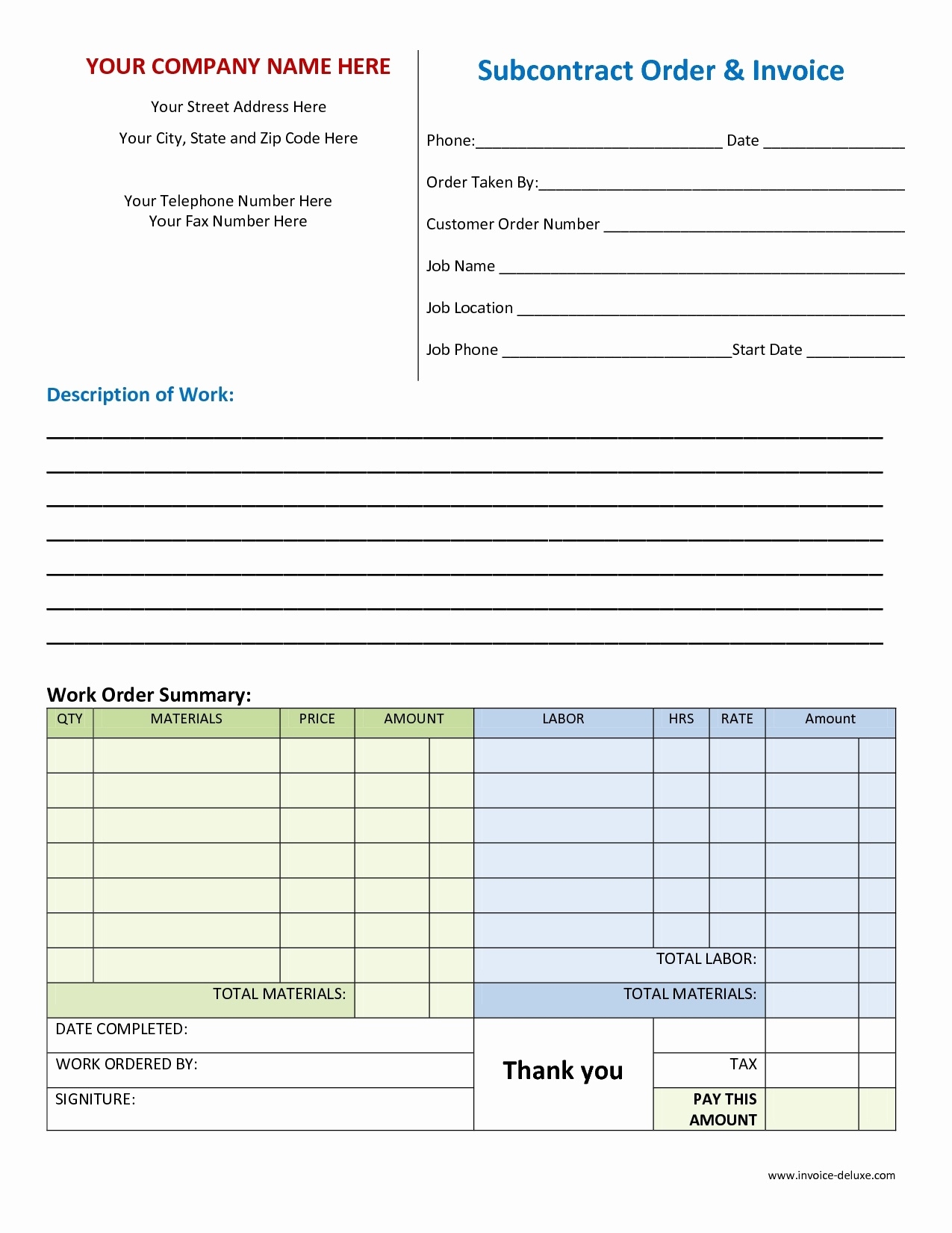 Free Printable Work Invoice Template Printable Templates Your Go To 