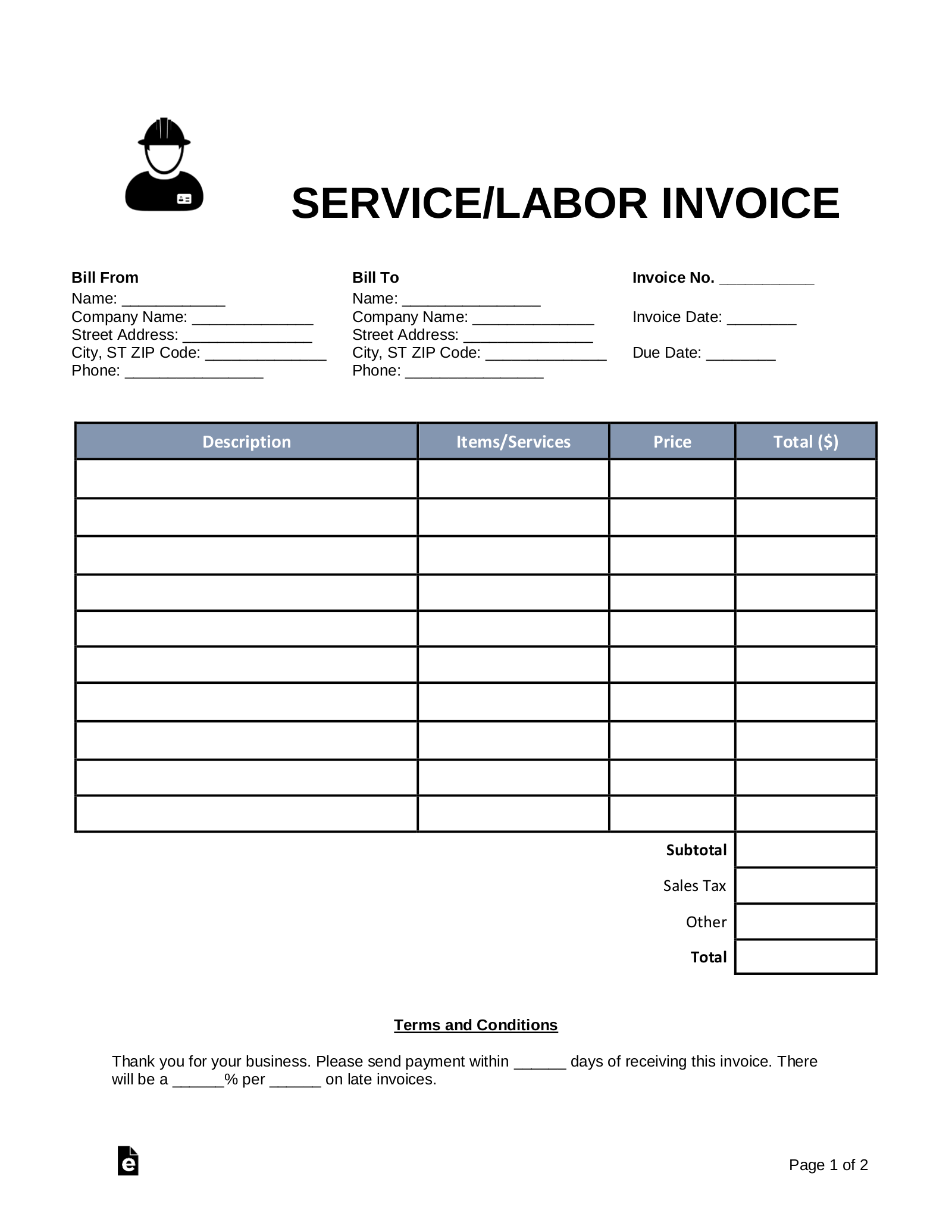 Free Printable Work Invoice Template Printable Templates Your Go To 