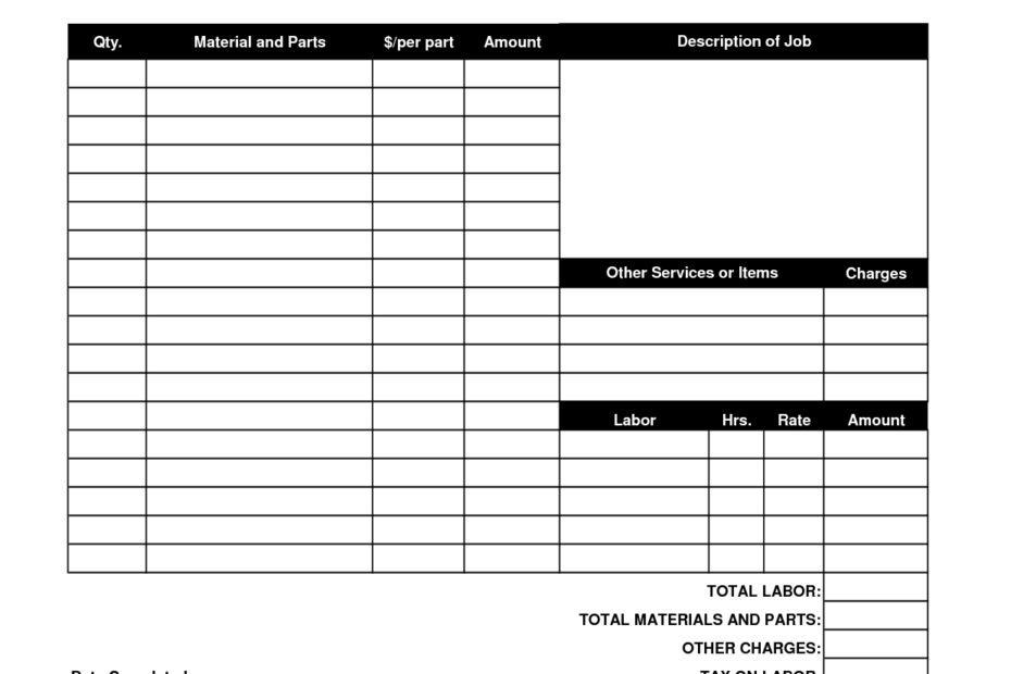 Free Printable Work Invoices