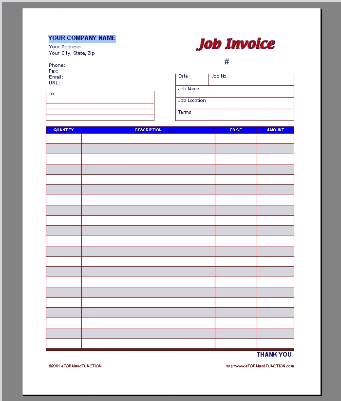 Free Printable Work Invoices