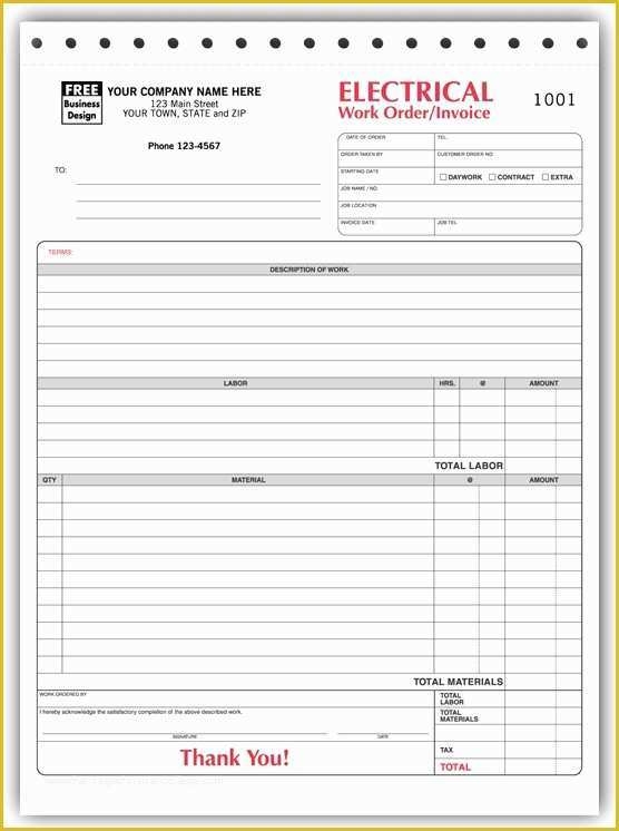 Free Printable Work Order Invoice