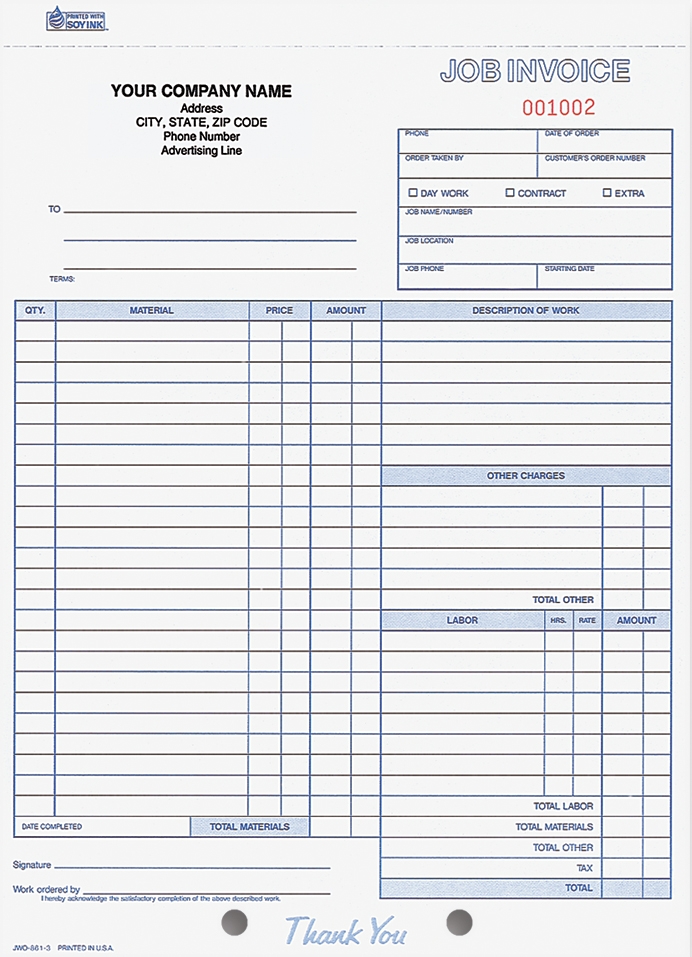 Free Printable Work Order Invoice