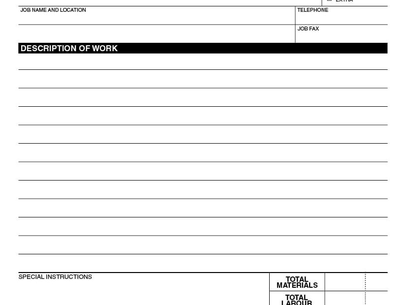 Free Printable Work Order Invoice