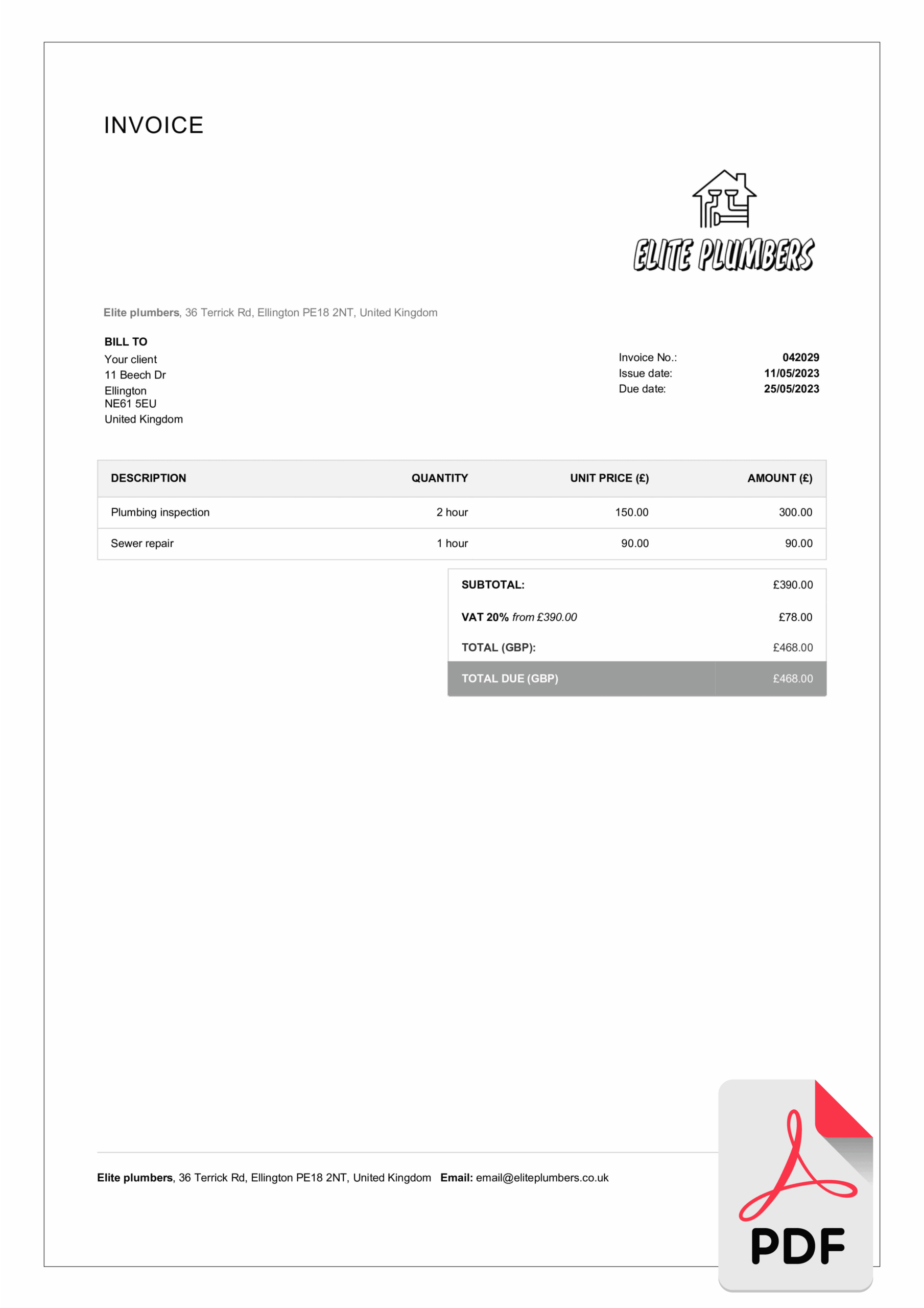 Free Professional Plumbing Invoice Templates In PDF Billdu