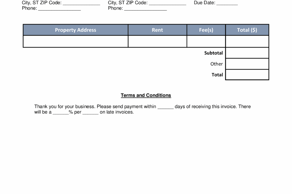 Free Rental Monthly Rent Invoice Template PDF Word EForms