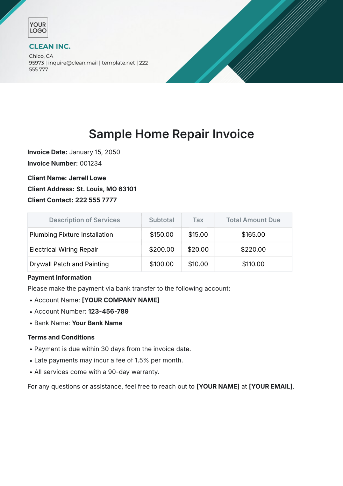 Free Repair Invoice Templates Editable And Printable Free Repair Invoice Templates Editable And Printable