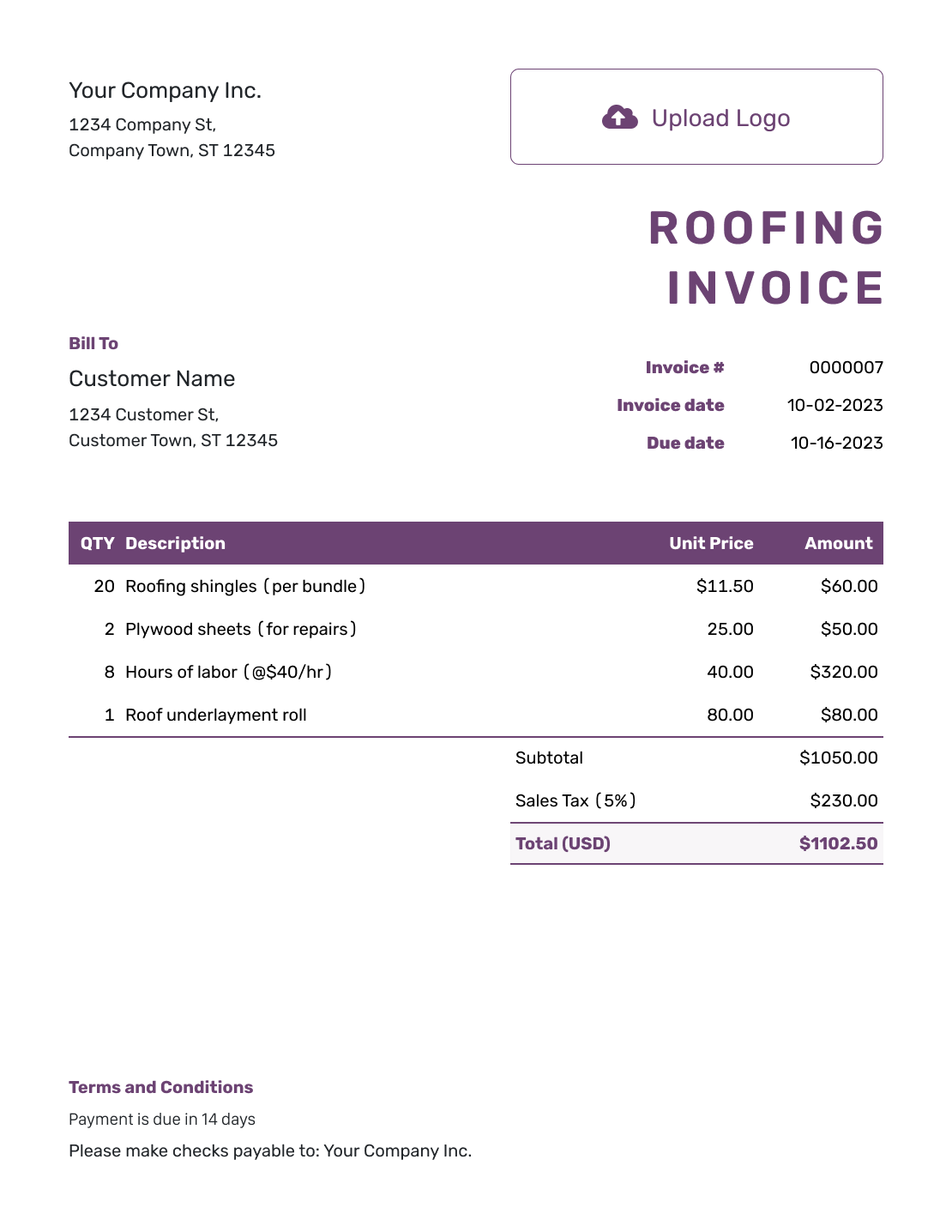 Free Roofing Invoice Template Docelf