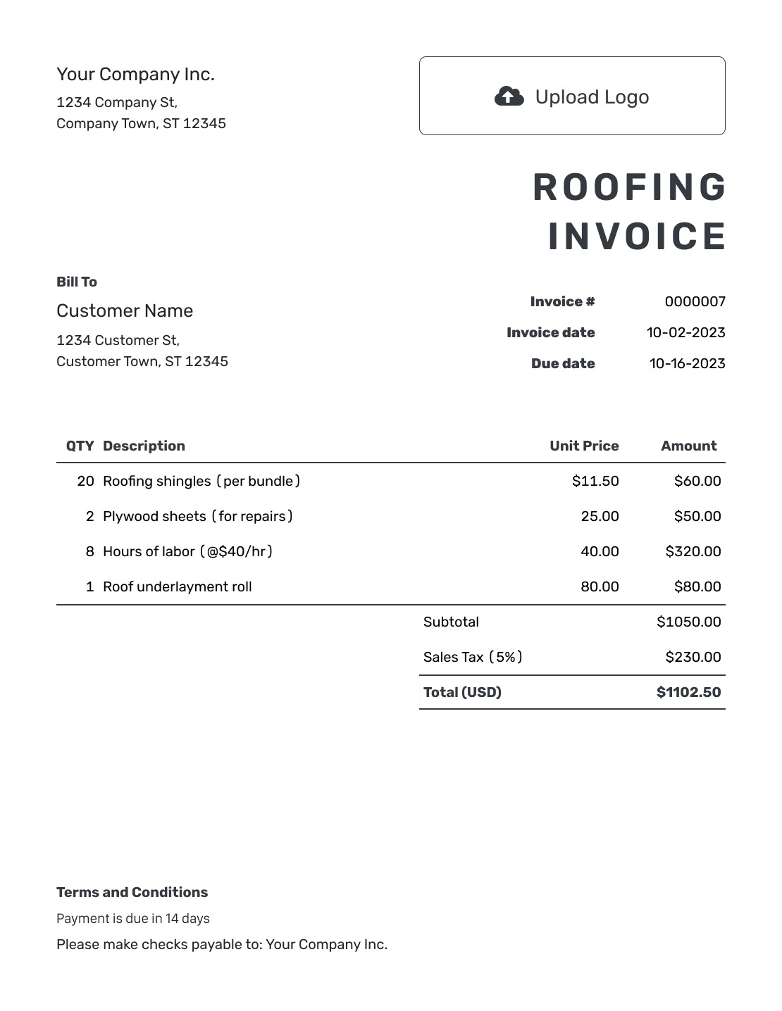Free Roofing Invoice Template Docelf