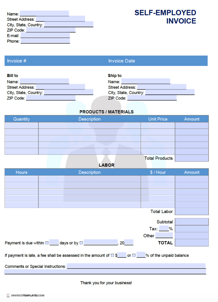 Free Self Employed Invoice Template PDF WORD EXCEL Fillable Form 2025
