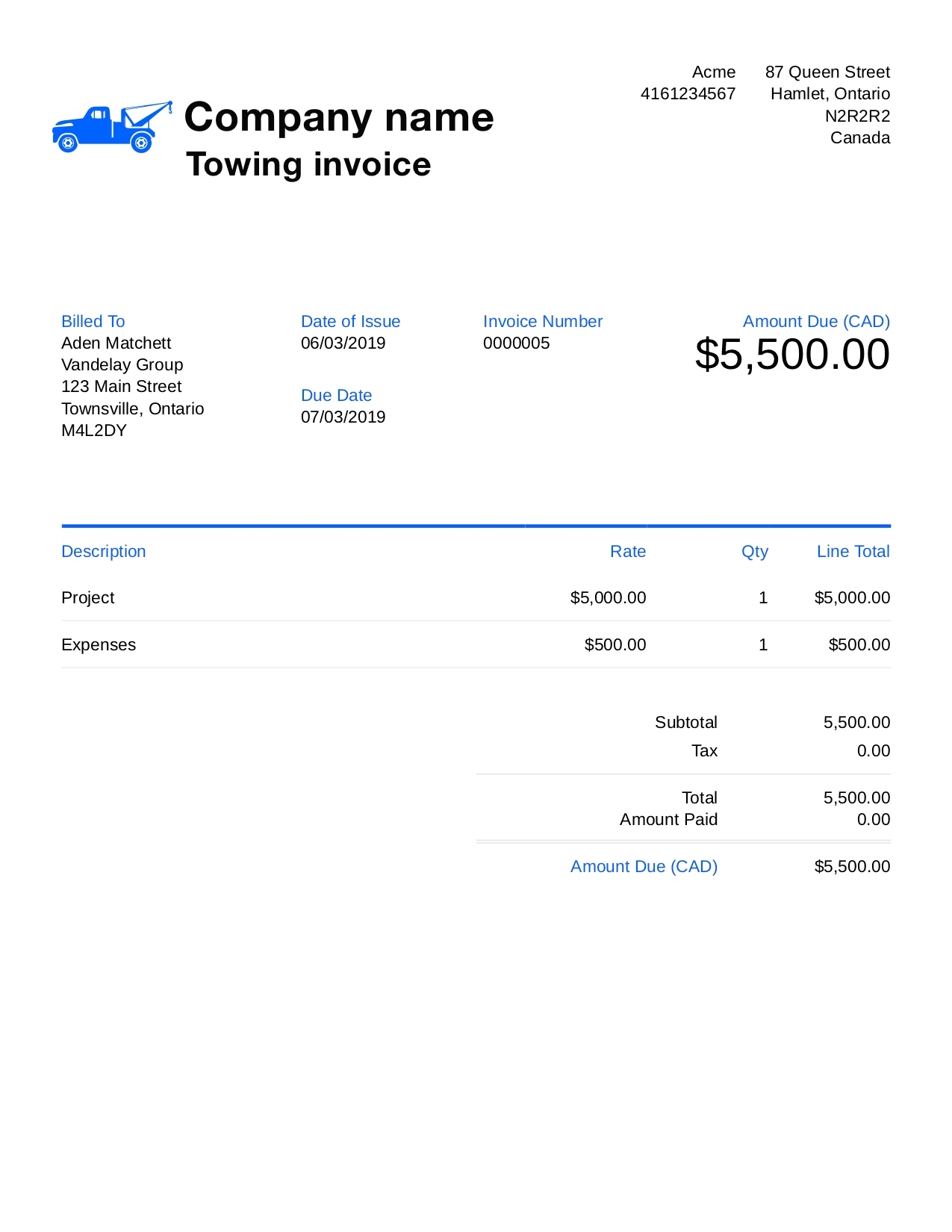 Free Towing Invoice Template Customize And Send In 90 Seconds