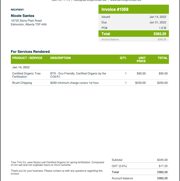 Free Tree Service Invoice Template Invoice Generator Jobber