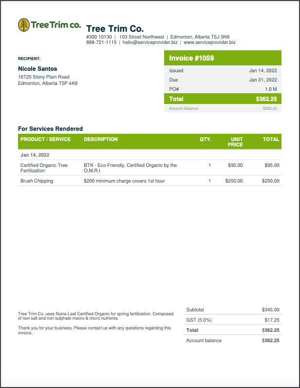 Free Tree Service Invoice Template Invoice Generator Jobber