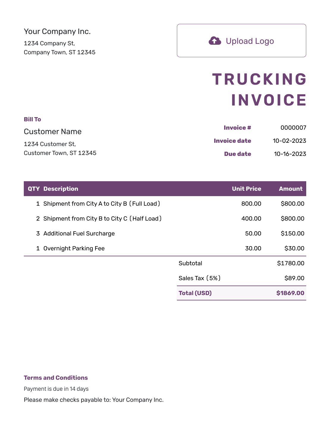 Free Trucking Invoice Template Docelf