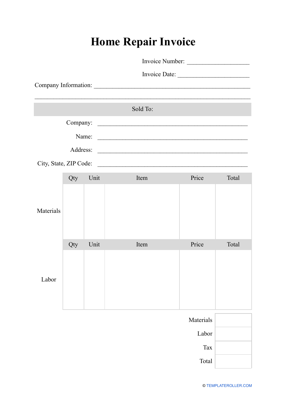 Home Repair Invoice Template Fill Out Sign Online And Download PDF 