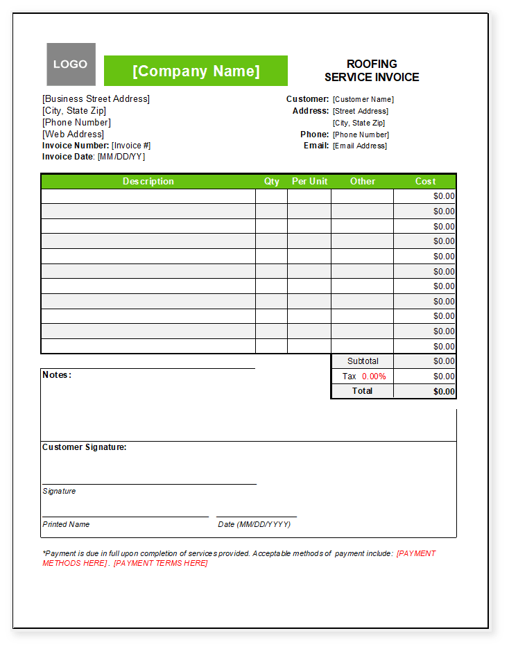 How To Do An Invoice For Roofing with Free Estimate Template 