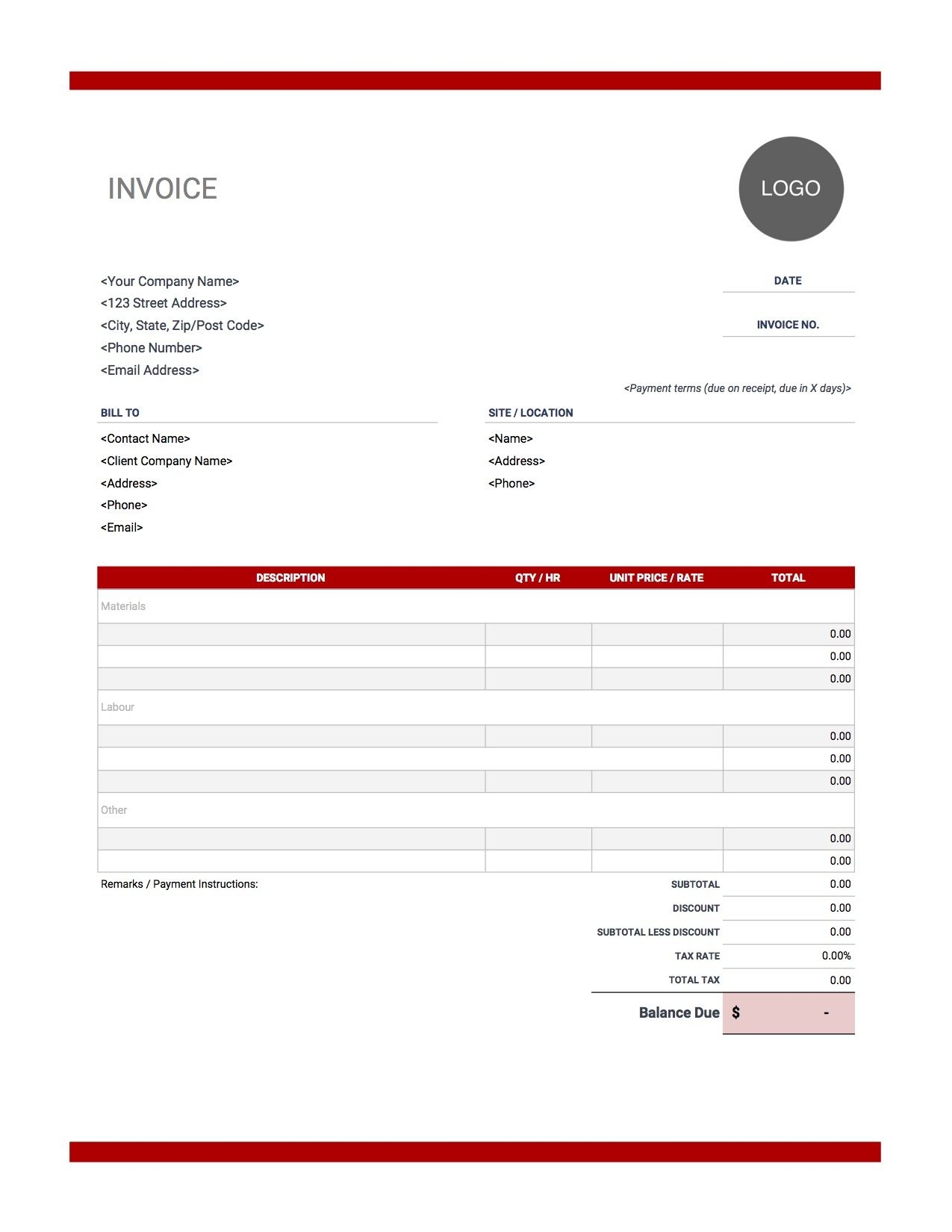Individual Contractor Invoice Template