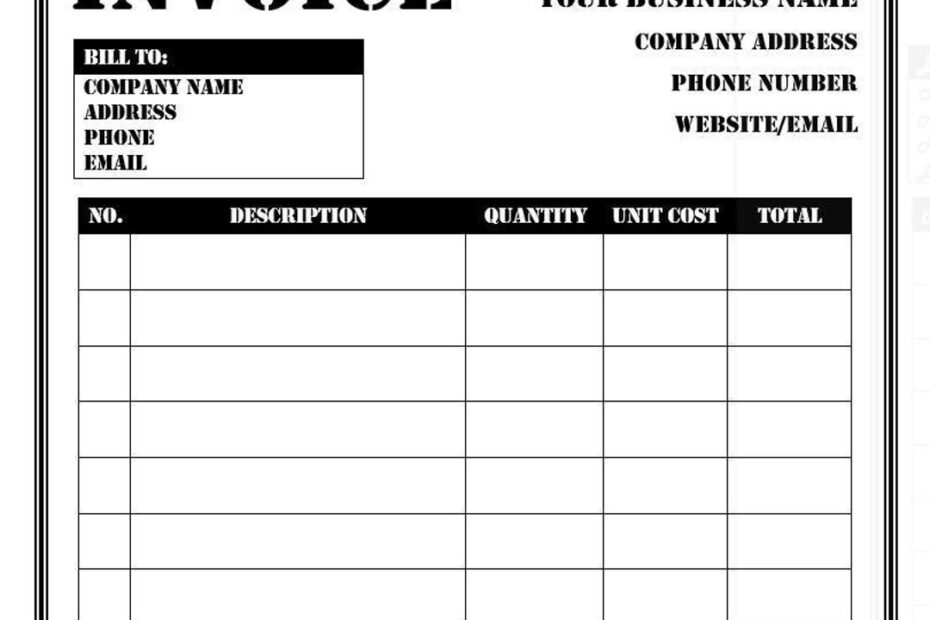 Invoice Template 4 Printable Editable Customizable Microsoft Word Template Black And White Etsy