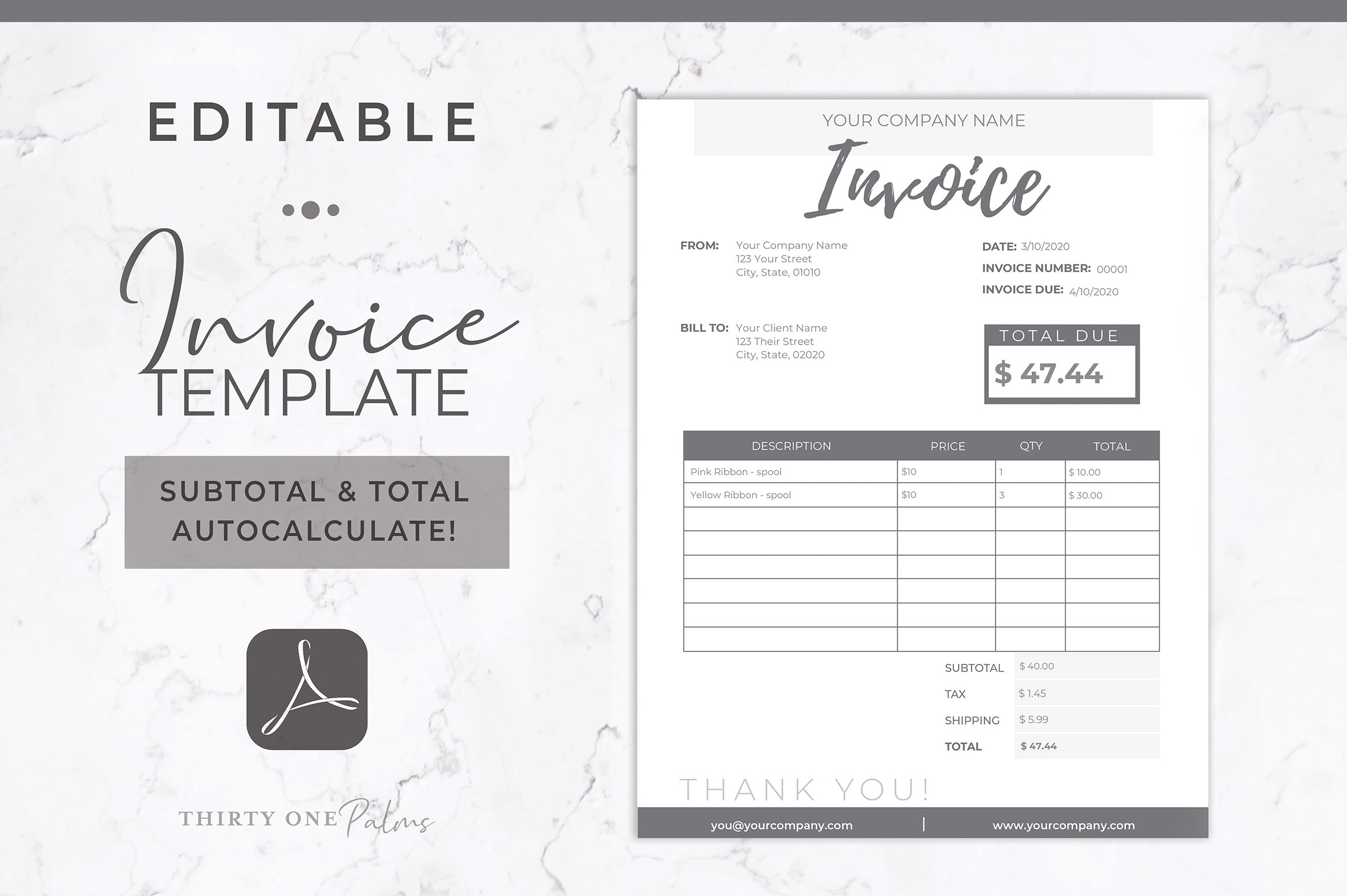 Invoice Template Editable PDF Printable 1205436 