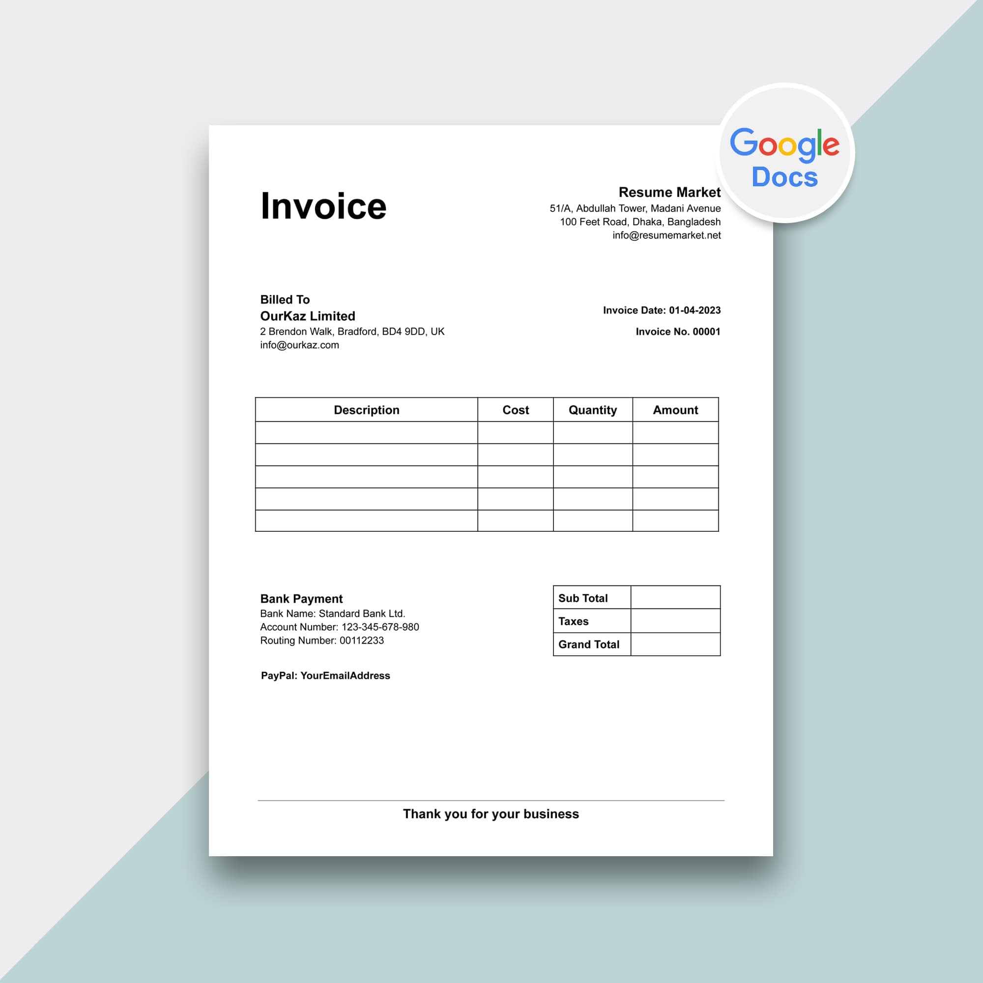 Invoice Template For Google Docs Free Download Graphic Worker 