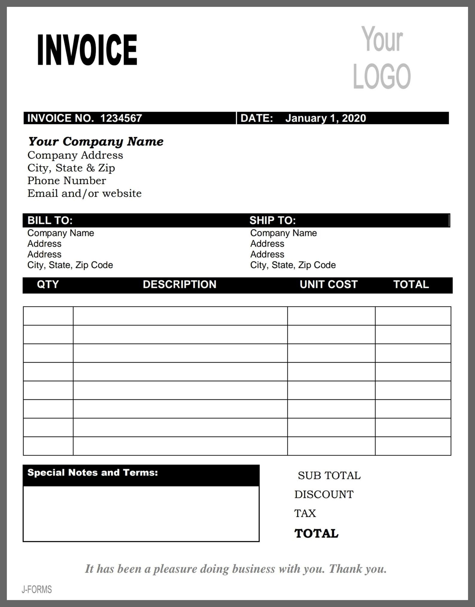 Invoice Template Printable Invoice Business Form Editable Invoice 