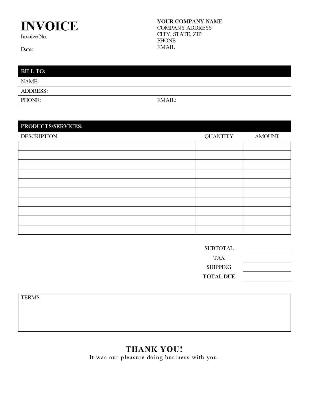 Invoice Template Printable Invoice Business Form Editable Invoice 