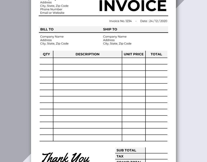 Invoice Template Printable Invoice Editable Invoice Etsy Australia