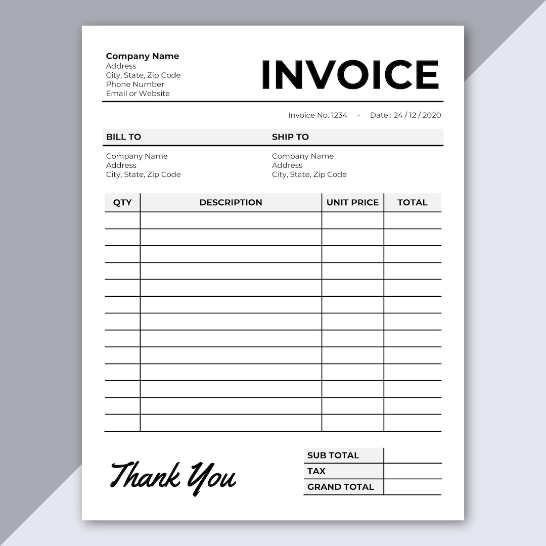 Invoice Template Printable Invoice Editable Invoice Receipt Microsoft Word Invoice Digital Order Form A4 U0026 US Letter Size Etsy