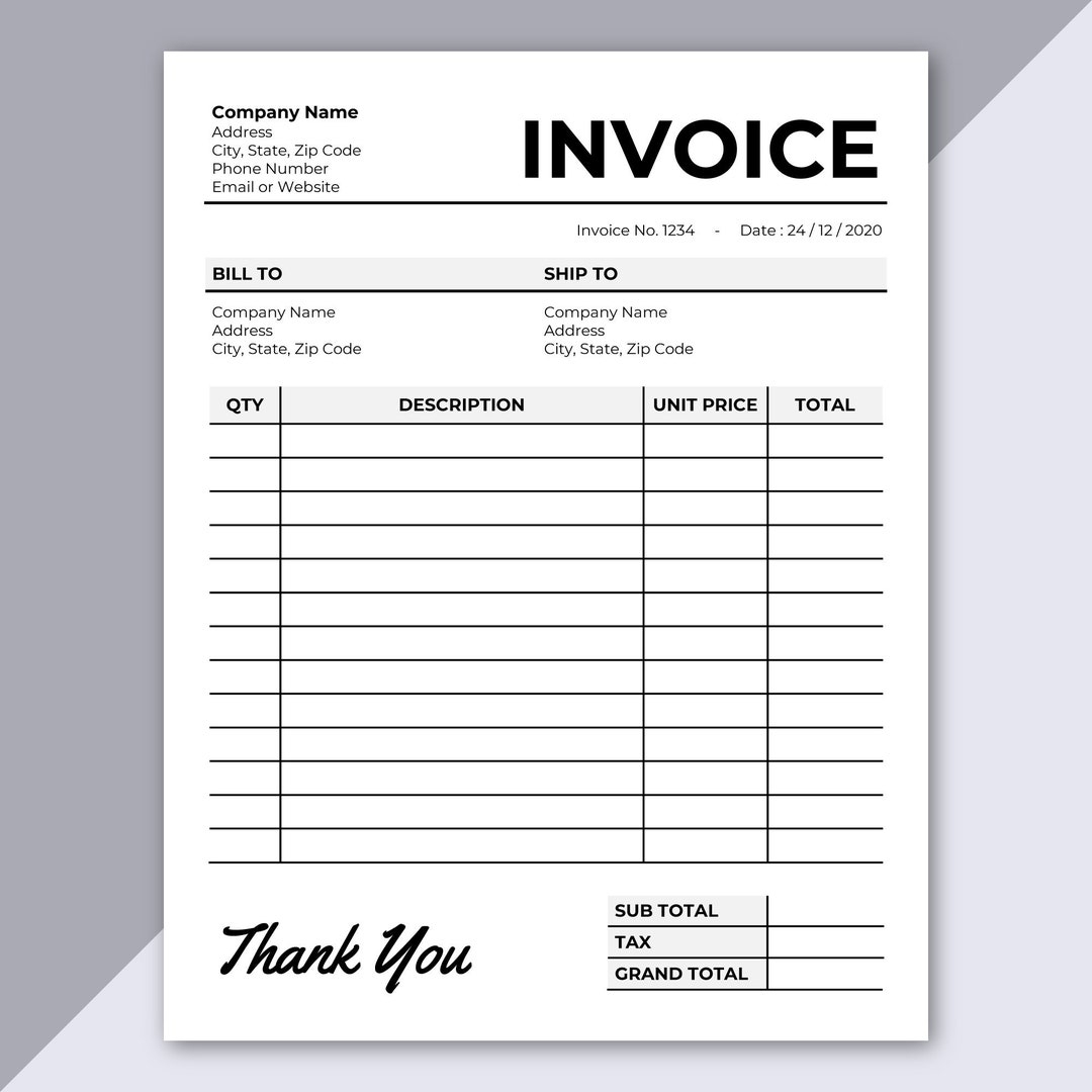 Invoice Template Printable Invoice Editable Invoice Receipt Microsoft Word Invoice Digital Order Form A4 U0026 US Letter Size Etsy