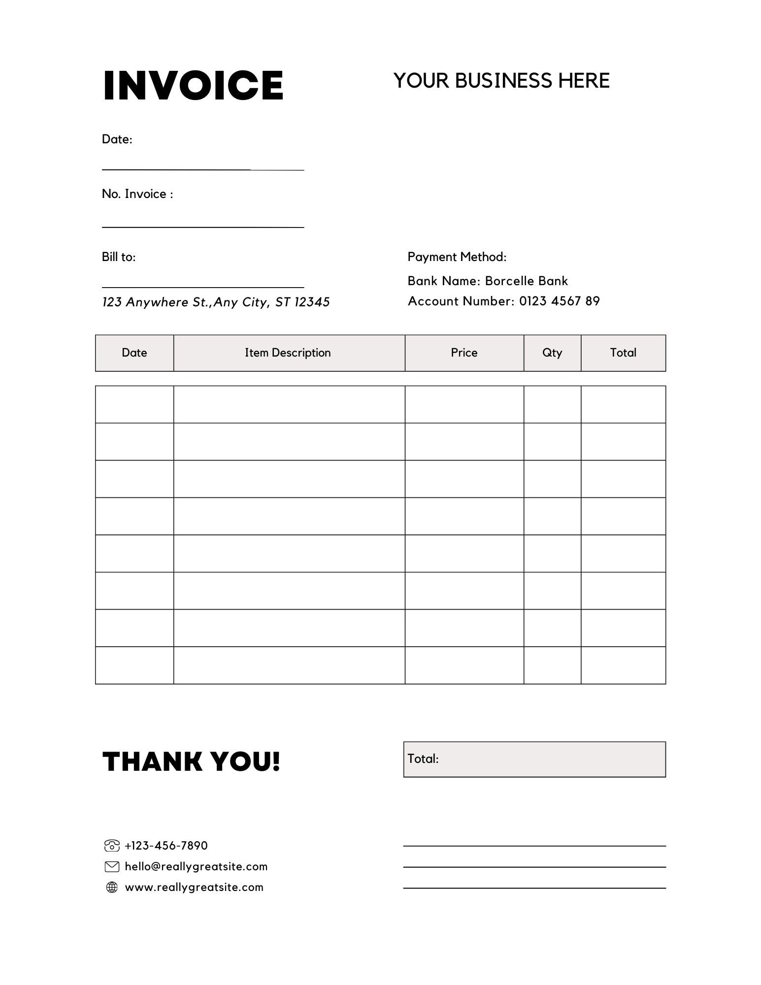 Invoice Template printable Invoice Template google Docs Invoice blank Invoice Basic Invoice Template Paypal Invoice Venmo Invoice Etsy