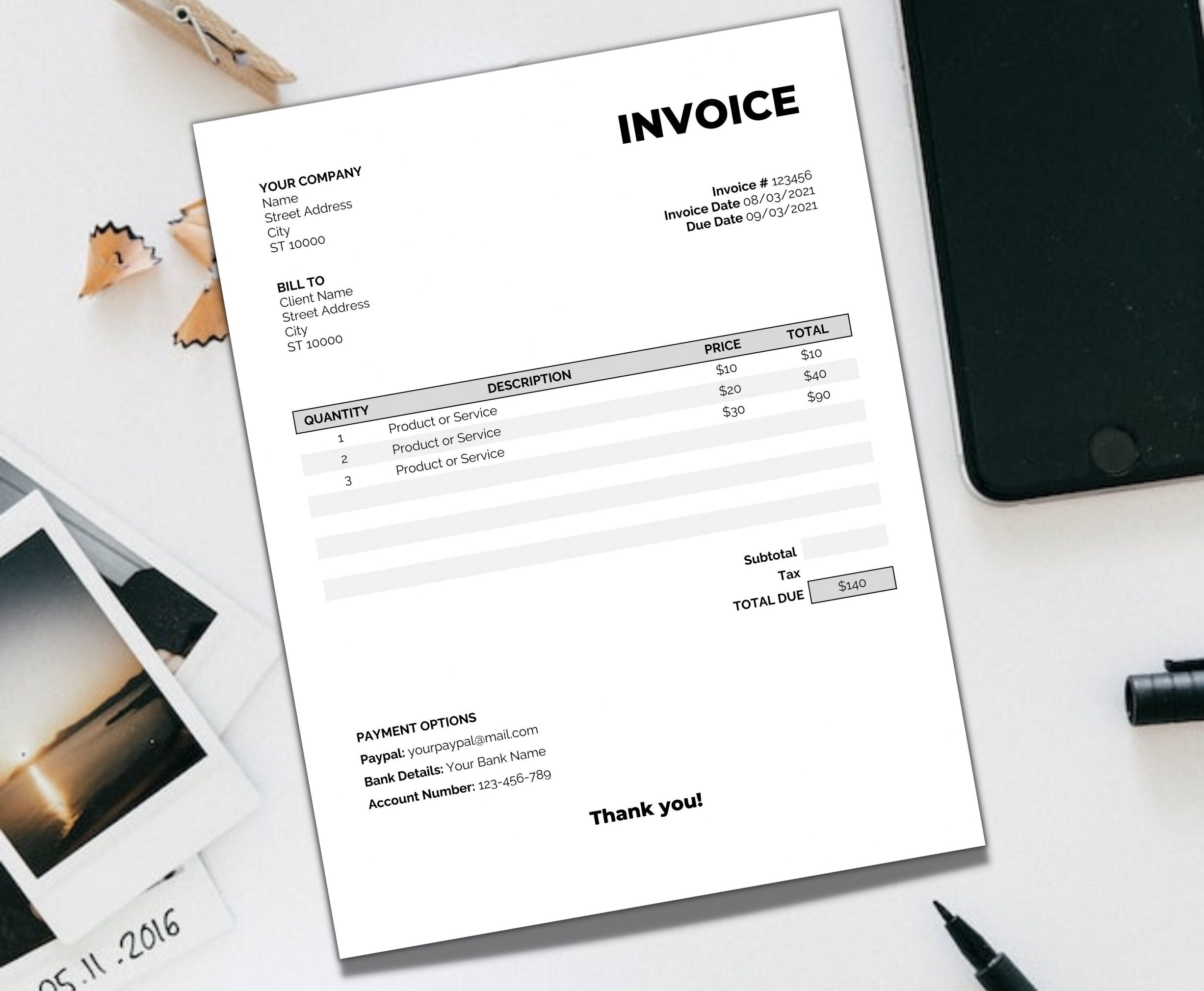 Invoice Template Word Basic Billing Form Editable Instant Download Etsy Denmark