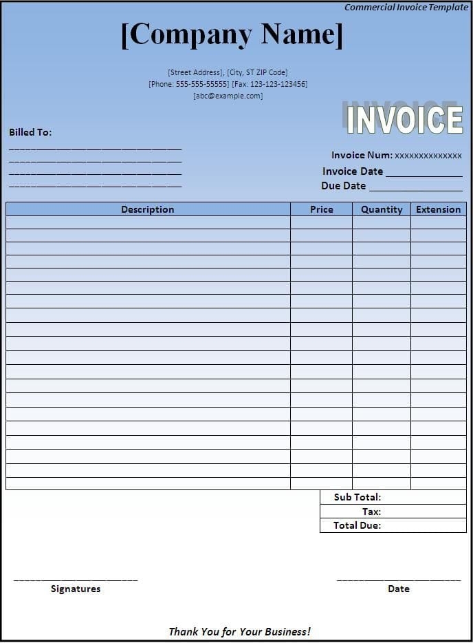 Invoice Templates Printable Free Word Doc