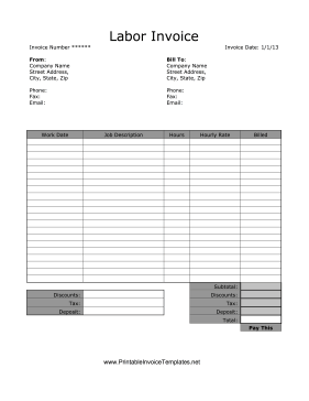 Labor Invoice Template Labor Invoice Template