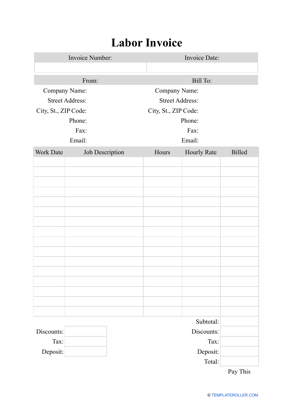 Labor Invoice Templates Printable Free