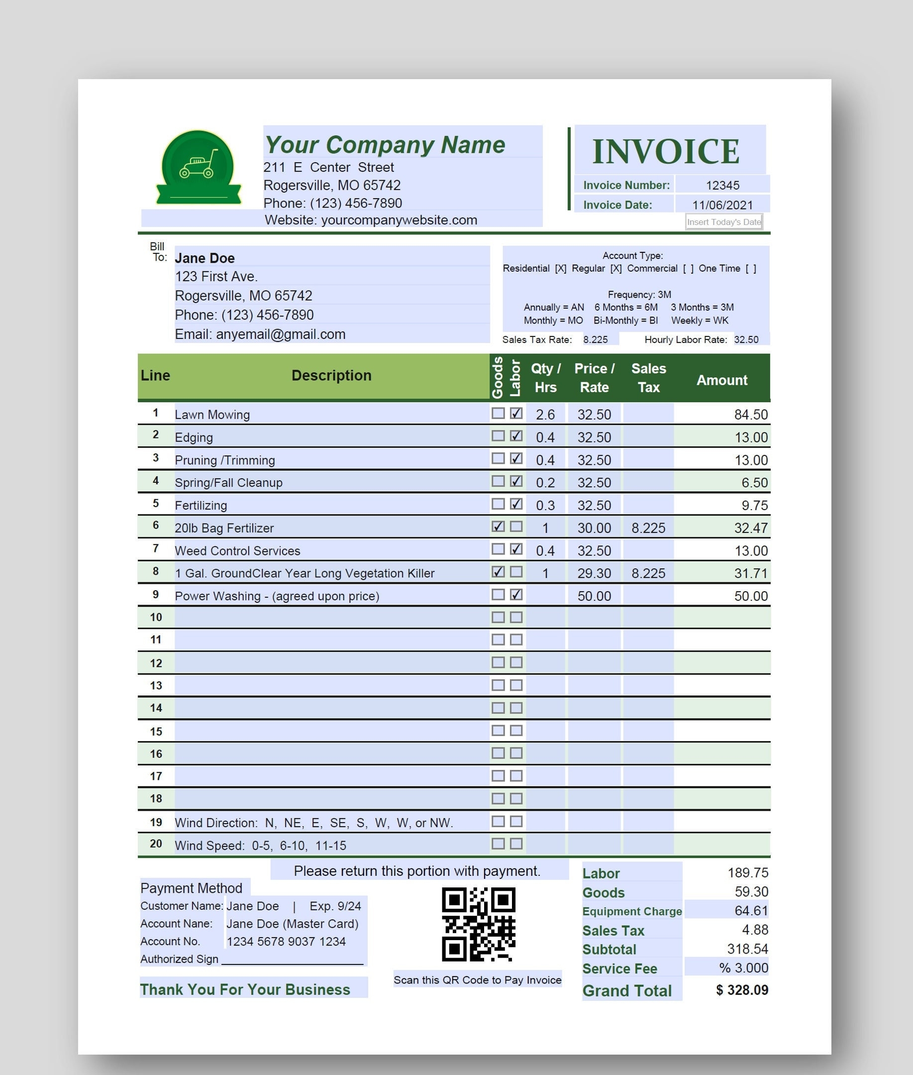 Lawn Care And More Invoice Or Estimate Editable Printable PDF Easy Auto Calculating Invoice Or Work Order Etsy