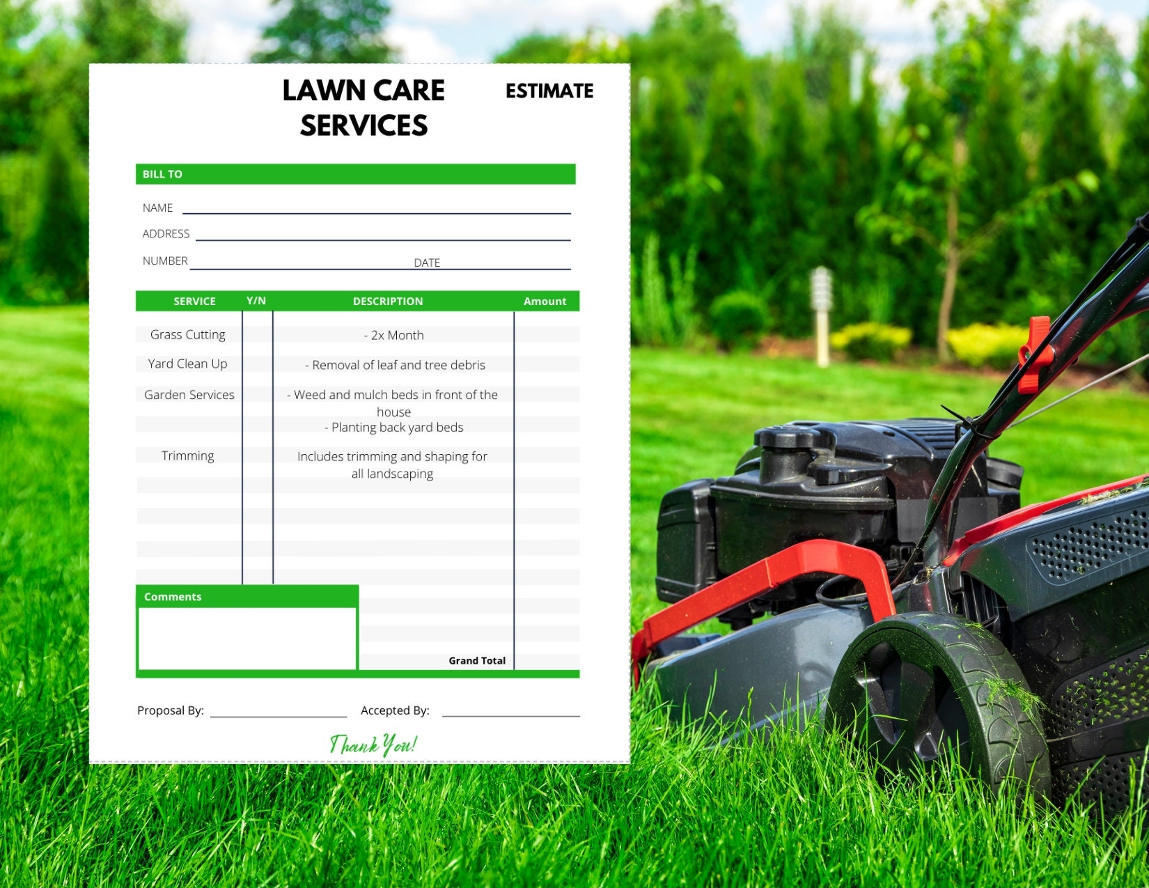 Lawn Care Invoice Template Printable Landscaping Invoice Template 