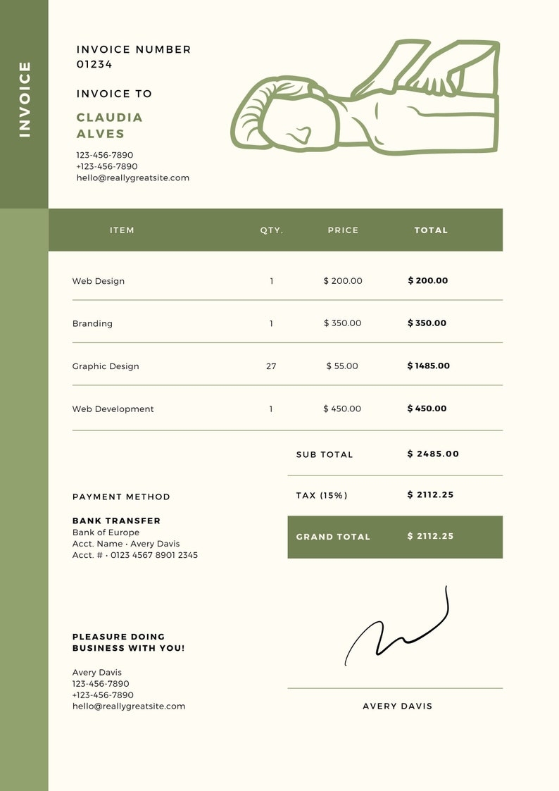 Massage Service INVOICE Template Printable PDF Etsy