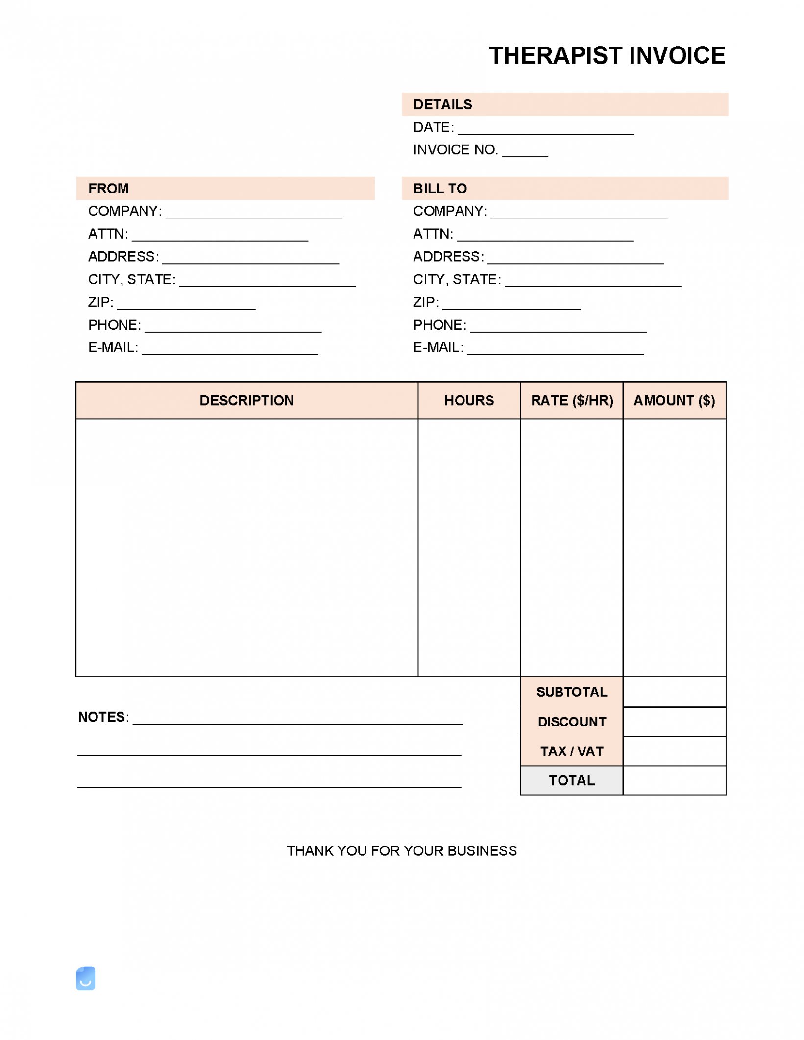 Massage Therapy Invoice Form Template