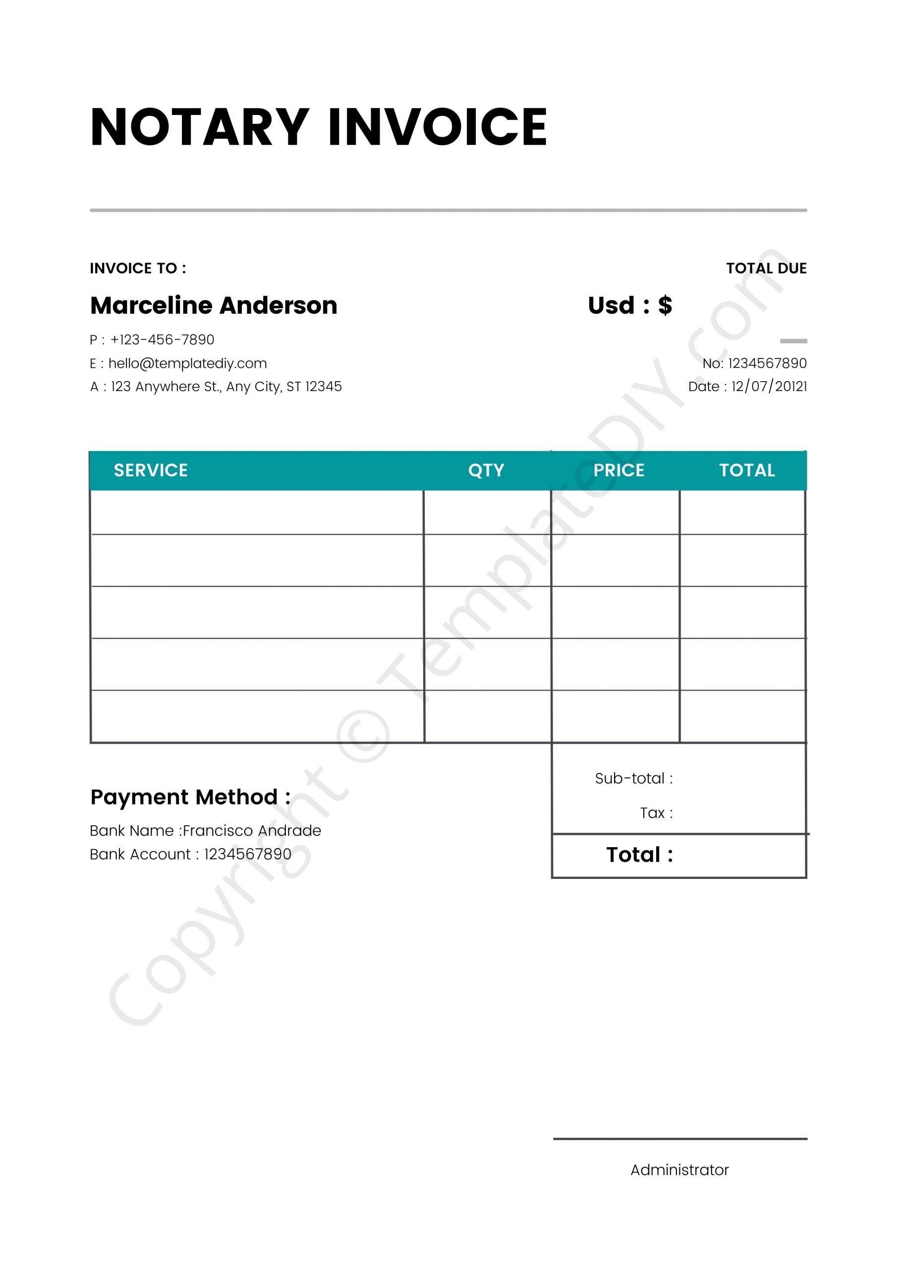 Notary Invoice Template Blank Printable In PDF Excel Word