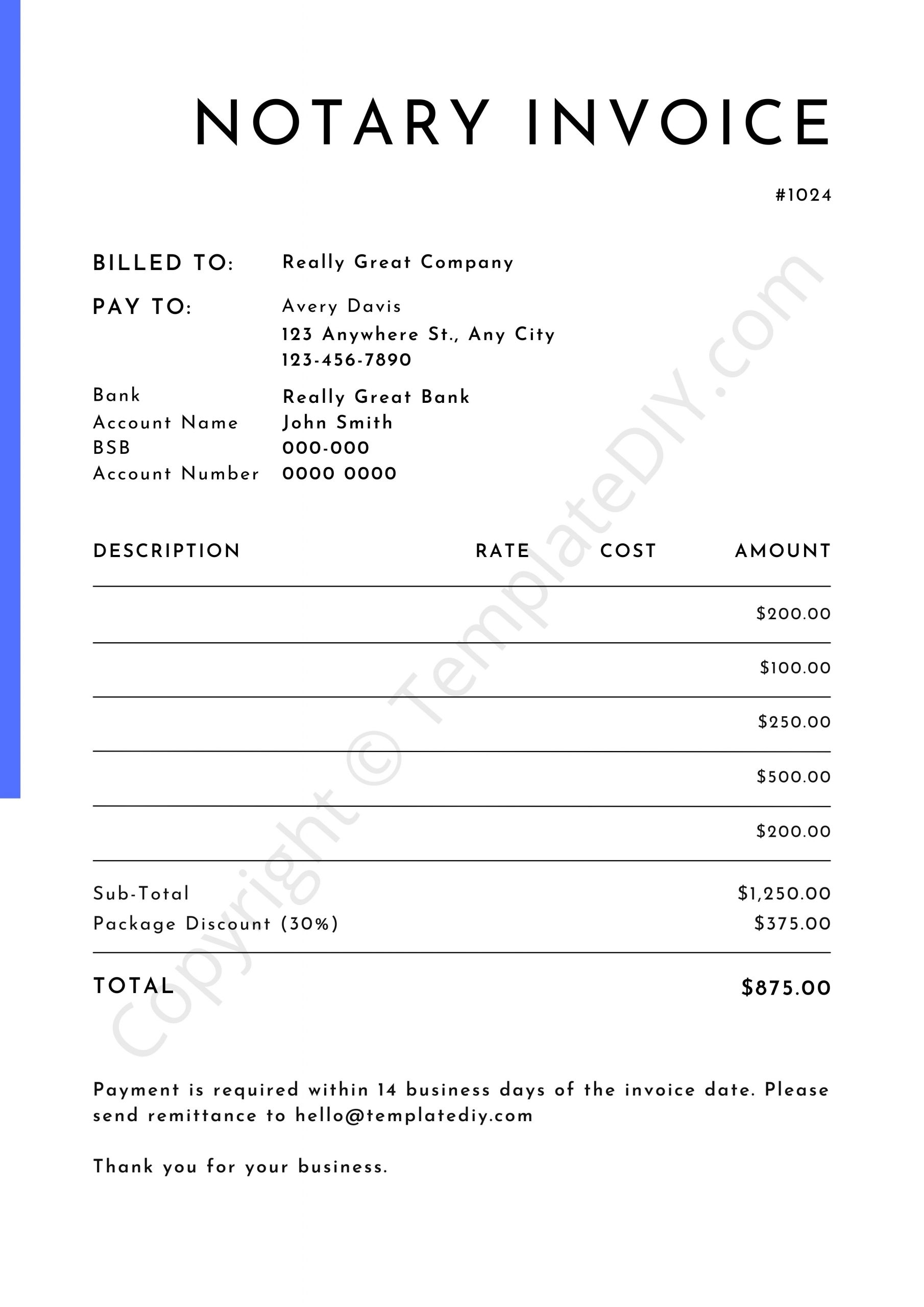 Notary Invoice Template Blank Printable In PDF Excel Word
