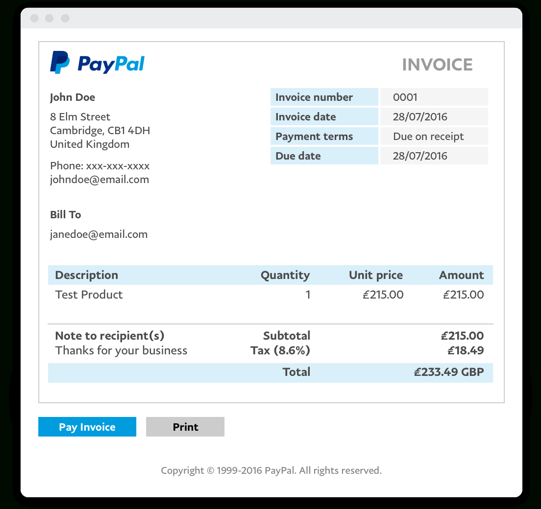 Paypal Invoice Template Db excel