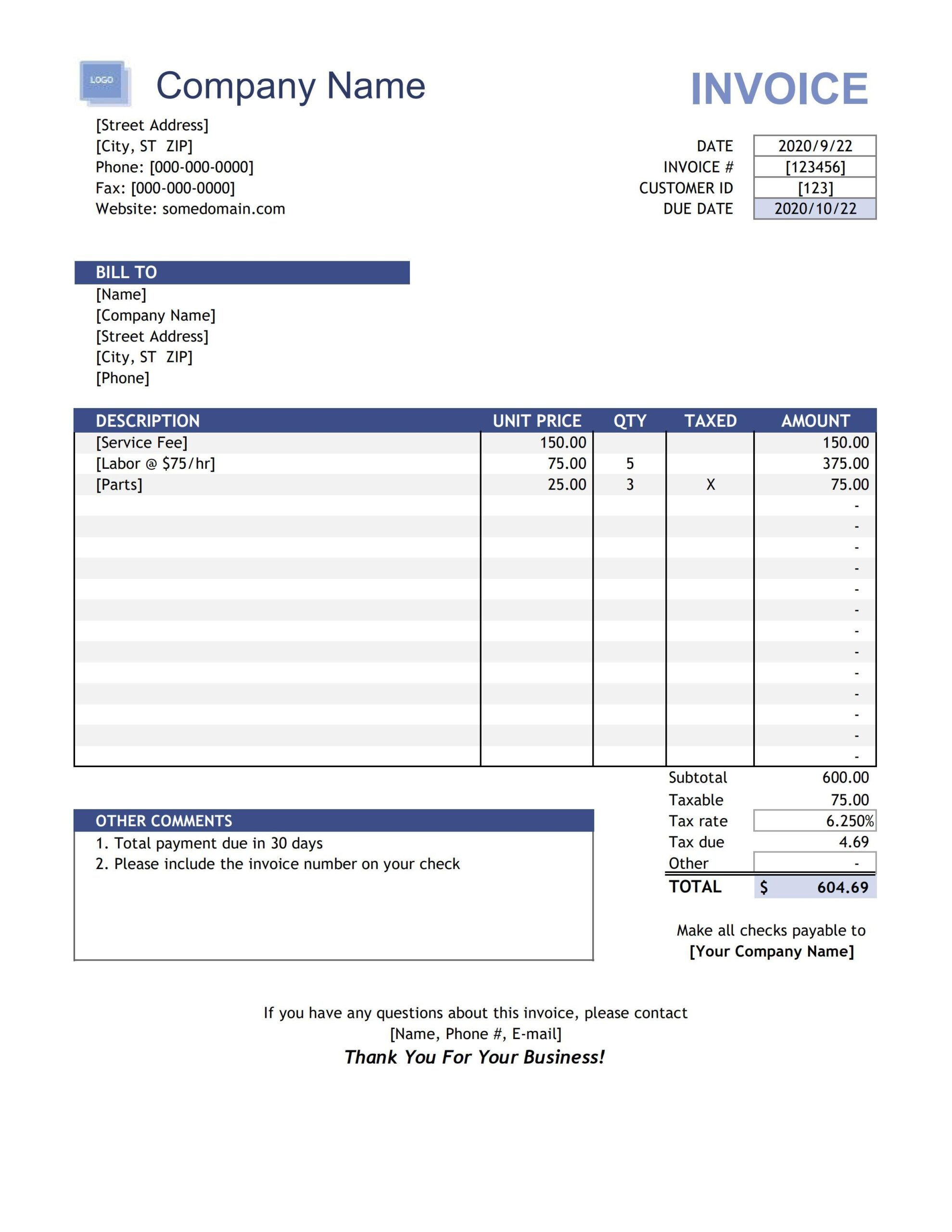 PDF Of Clearly Basic Business Invoice pdf WPS Free Templates
