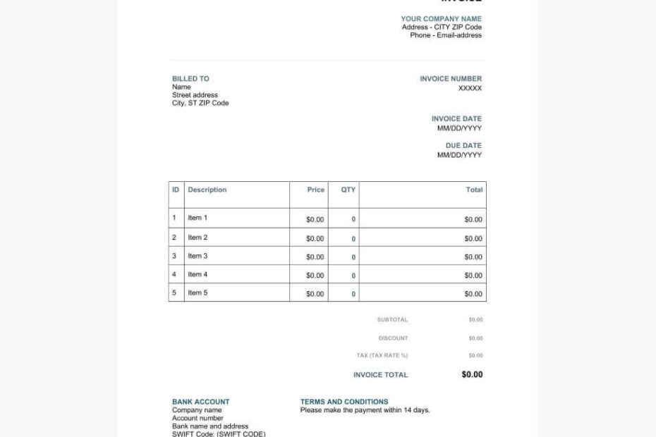 Personal Invoice Template Bill Format For Word And PDF Conta