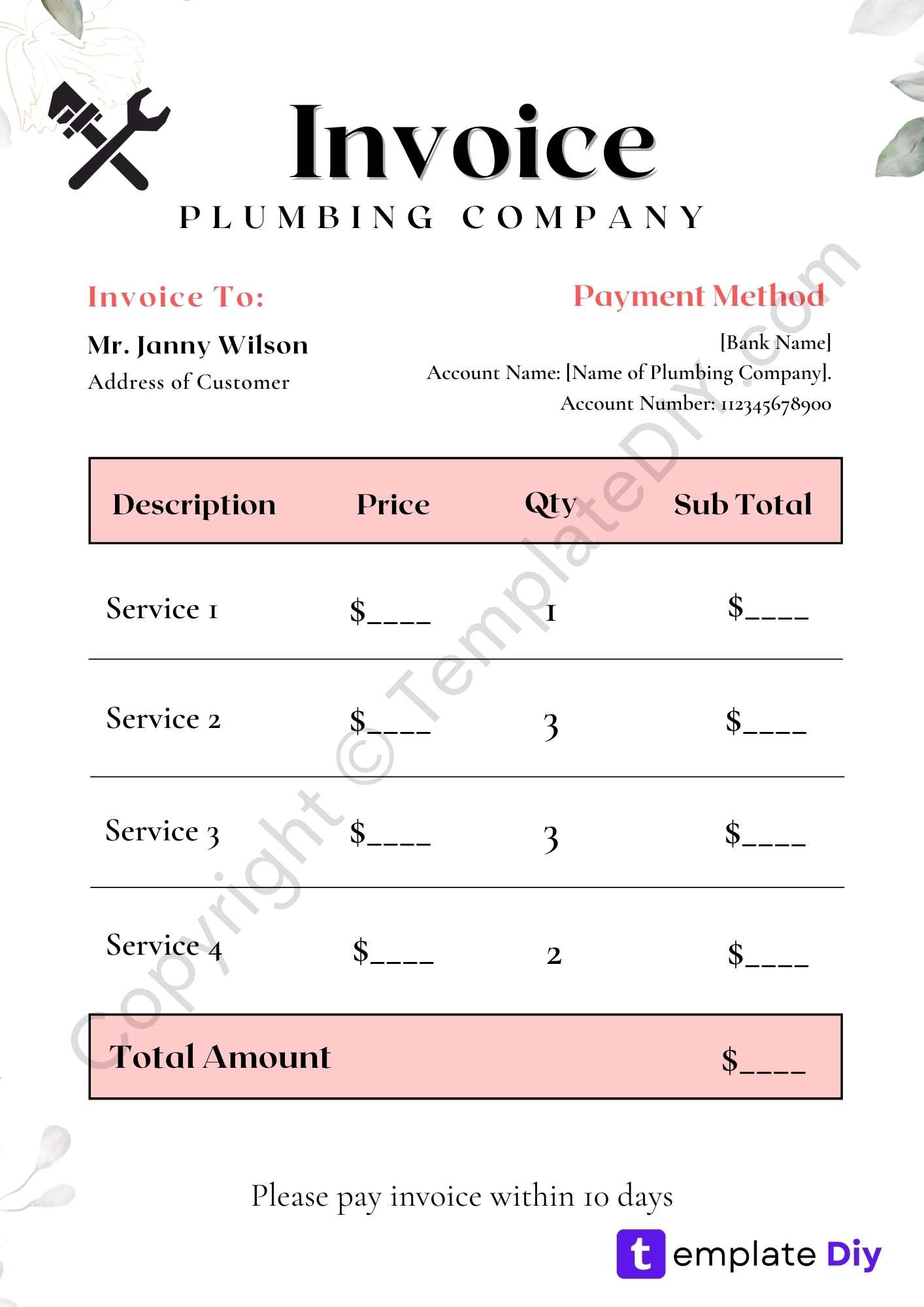 Plumbing Invoice Template Blank Printable In PDF Excel Word