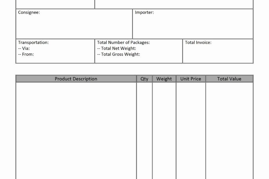 Printable Commercial Invoice Form Printable Forms Free Online