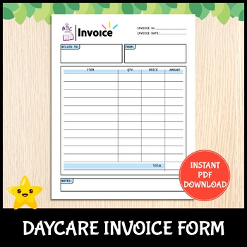 Printable Daycare Invoice Form Childcare Fee Invoice Template TPT