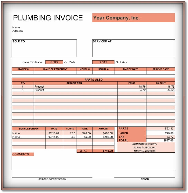 Printable Free Plumbing Invoice Template Printable Templates