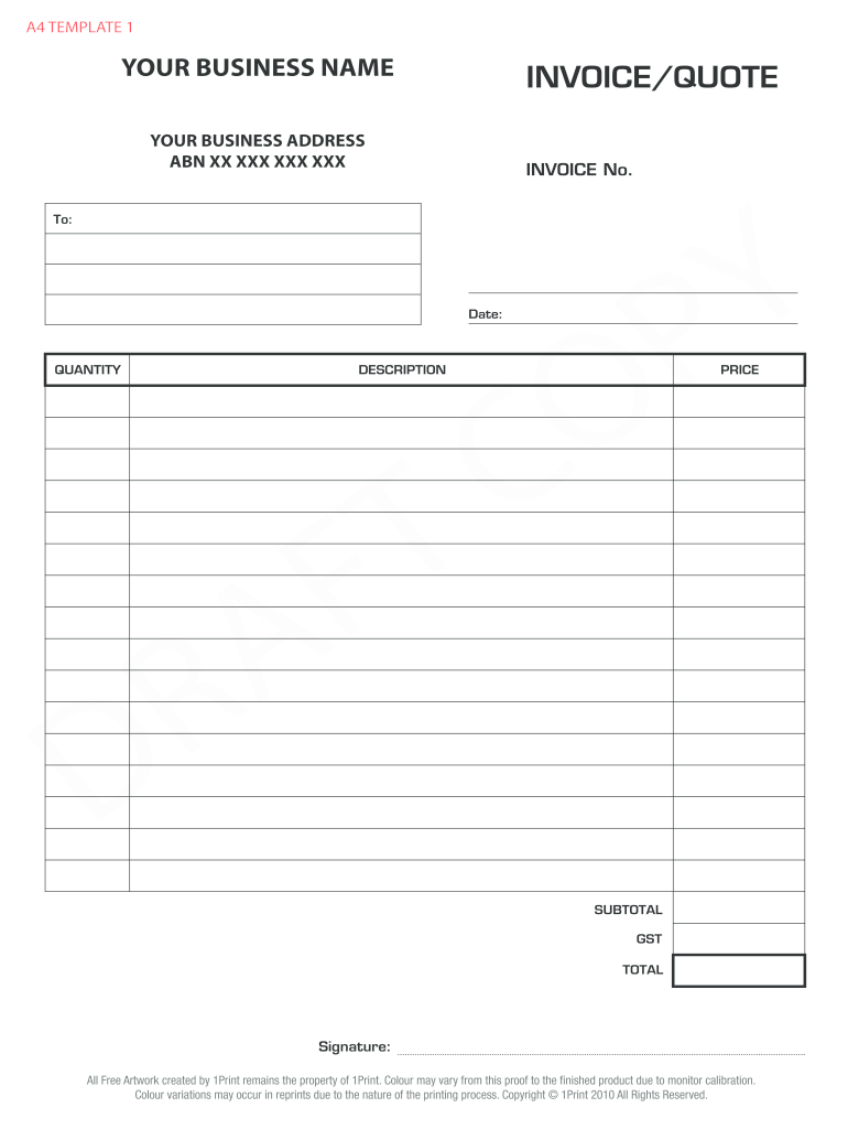 Printable Invoice Blank Template